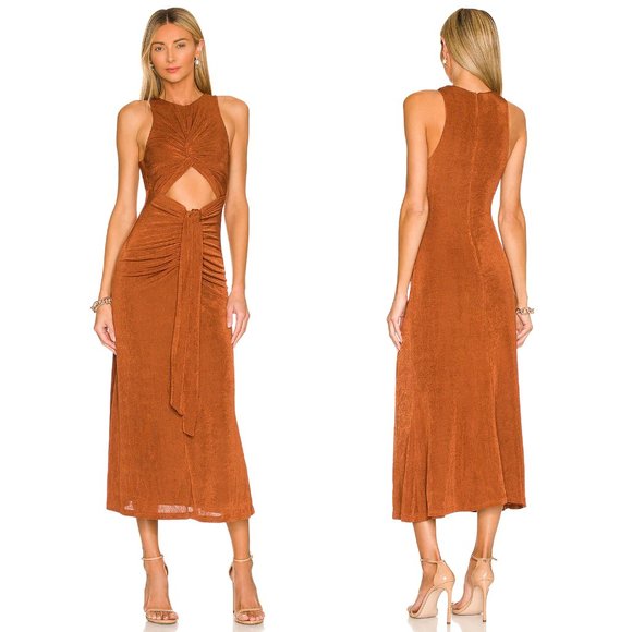 NEW MISHA Thalia Midi Dress in Terracotta Burnt Orange Brown Size 2 XS - Picture 1 of 8